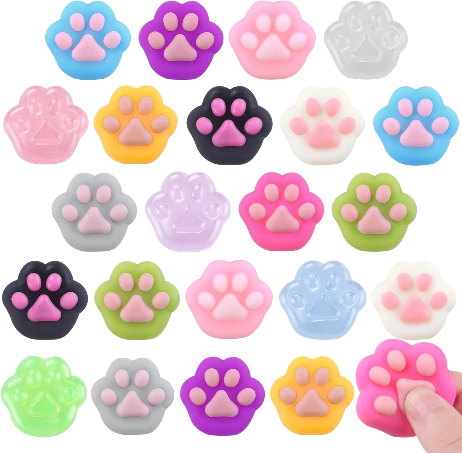 24pcs Mini Squeeze Squishy Toys, Colorful Cat Paw Fidget Sensory Toys, Cute Soft Stress Reliever Anxiety Pinch Toys for Kids Boys Girls Party Favors Classroom Prizes
