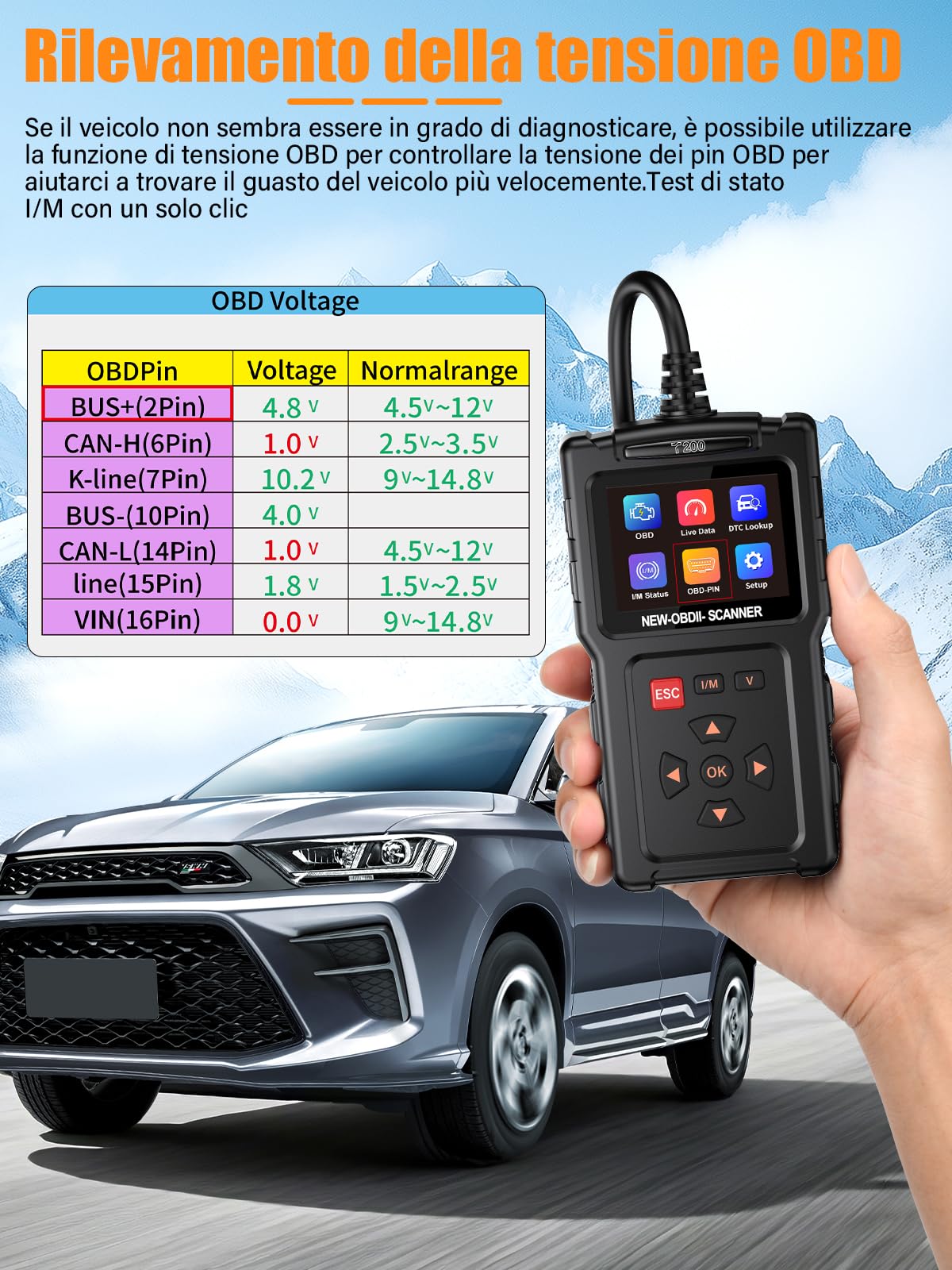 Onherm Scanner diagnostico OBD2 per auto: diagnostica EOBD OBD per tutti i veicoli BMW MercedesBenz in italiano Strumento professionale di lettura dei codici diagnostici OBDII per monitorare la