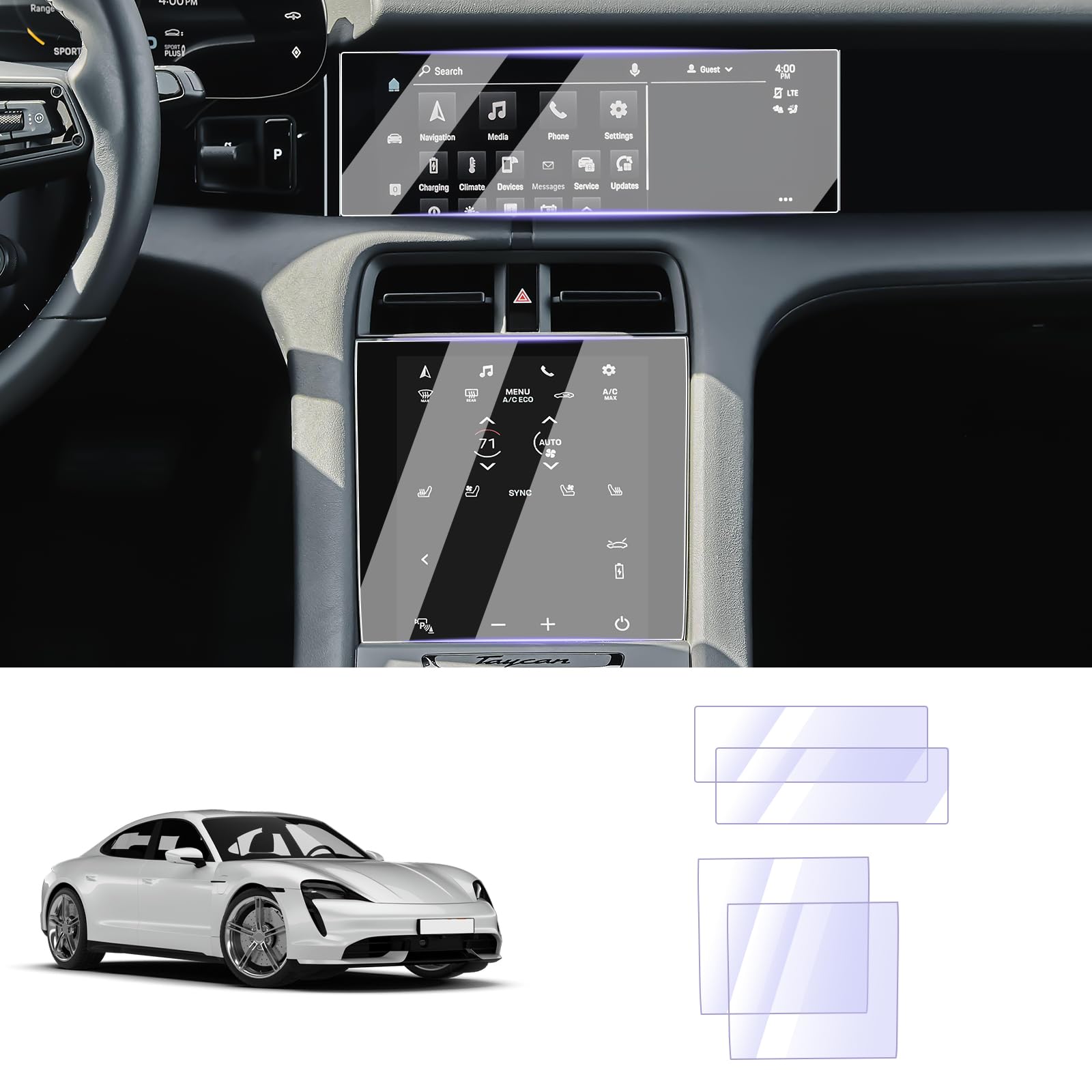 LUWU Porsche Taycan Screen Protector, Front Climate Screen Protector, TPU Plastic Anti-Scratch Touchscreen Protective Film