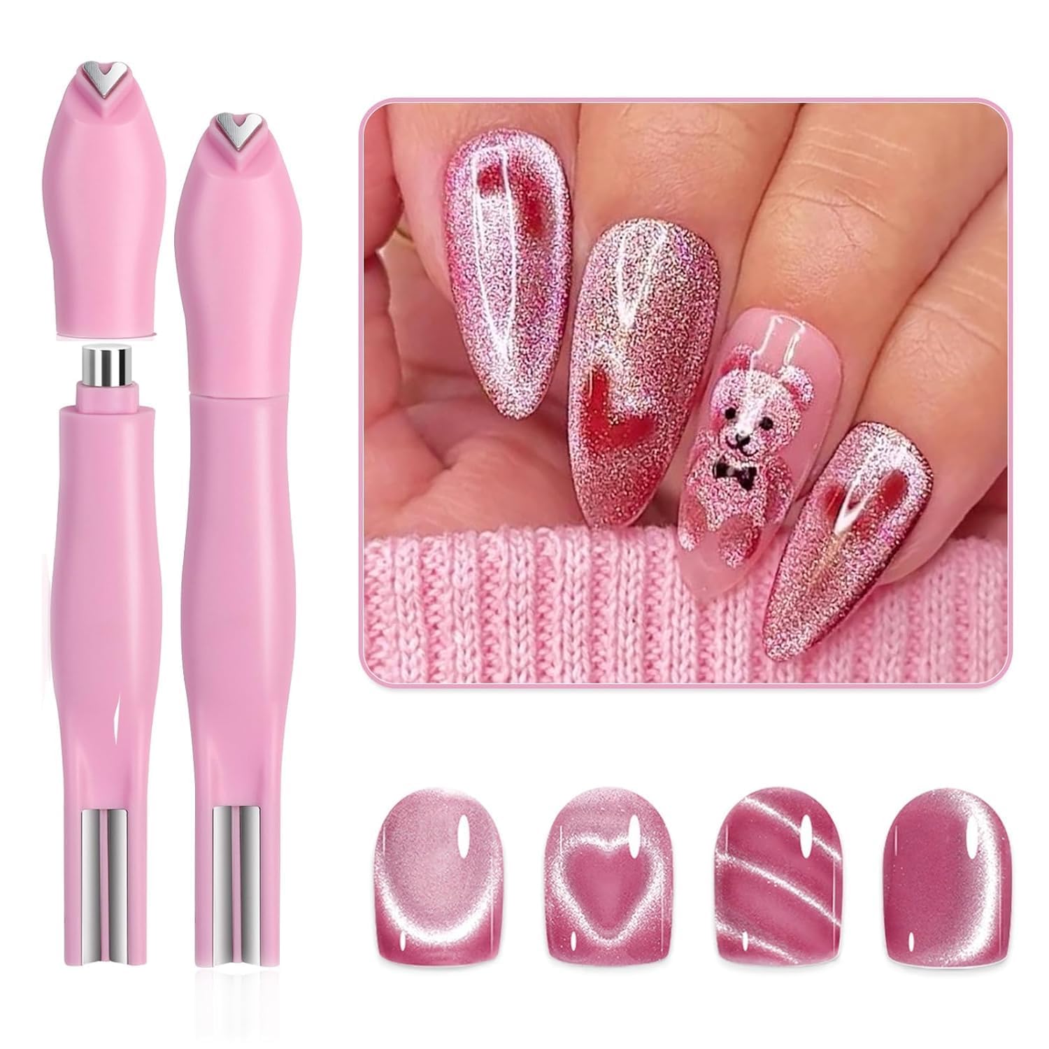Cat Eye Magnet for Nails, Magnetic Nail Art Tool for Cat Eye Gel Polish, Heart/French/Stripe/Glass Bead Effects-image-42