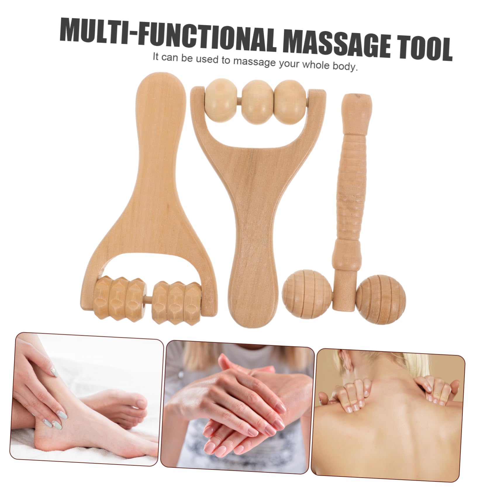 4 Sätze Professionelles Nackenmassagegerät Muskelmassage Massagerolle Schultermassagegerät Für Den Haushalt Professionelles Akupunktmassagegerät Holz 3 Stücke * 4