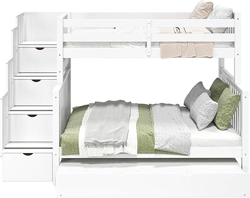 Miniatura 8 de Bedz King BK961-Honey-Trundle-p - Litera con cama nido individual con 4 cajones en los peldaños