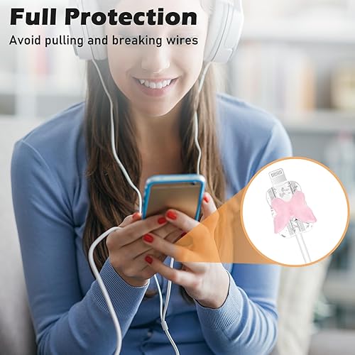 Miniatura 5 de Lindo protector de cable de onda compatible con adaptador de cargador de iPhone con diseño láser de mariposa rosa brillante, cubierta de línea de