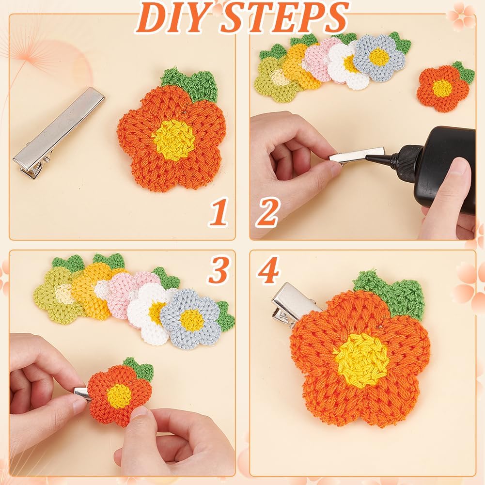 FINGERINSPIRE 60Pcs 6 Colors Crochet Flowers Applique 1.8x1.5 inch Crochet Floral Applique Patches Sew on Floral Patch Embellishment Handmade Crocheted Flower Appliques for DIY Hats Hair Band Clothes