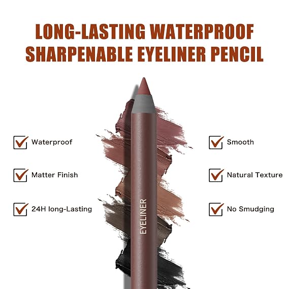 Waterproof Eyeliner Pencil, Waterproof Gel Eyeliner Pen, Long Lasting & Smudge-proof Eye Makeup Pencils with Sharpener Water Line Eye liner for Sensitive Eyes (05 Black)