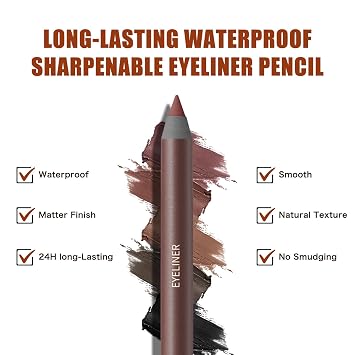 Waterproof Eyeliner Pencil, Waterproof Gel Eyeliner Pen, Long Lasting & Smudge-proof Eye Makeup Pencils with Sharpener Water Line Eye liner for Sensitive Eyes (05 Black)