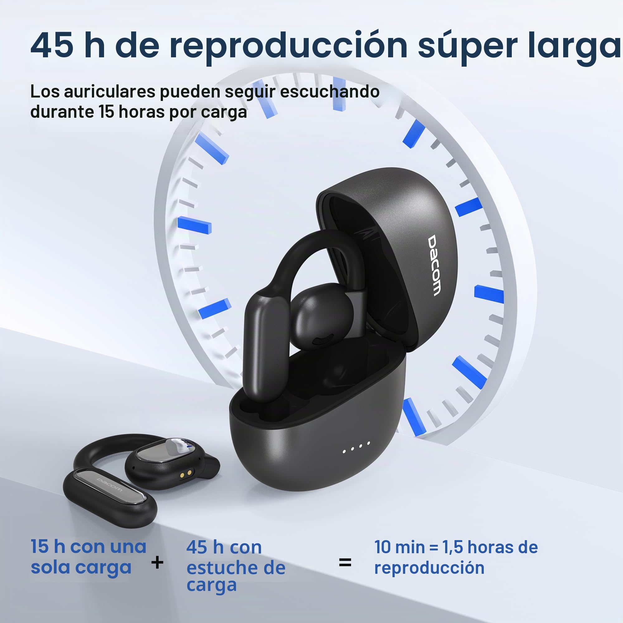 DACOM Auriculares Deportivos Bluetooth 5.3, ENC Inalámbricos Abiertos, 45H Tiempo de Reproducción, a Prueba de Sudor Con 2 Micrófonos para Ciclismo (Negro)