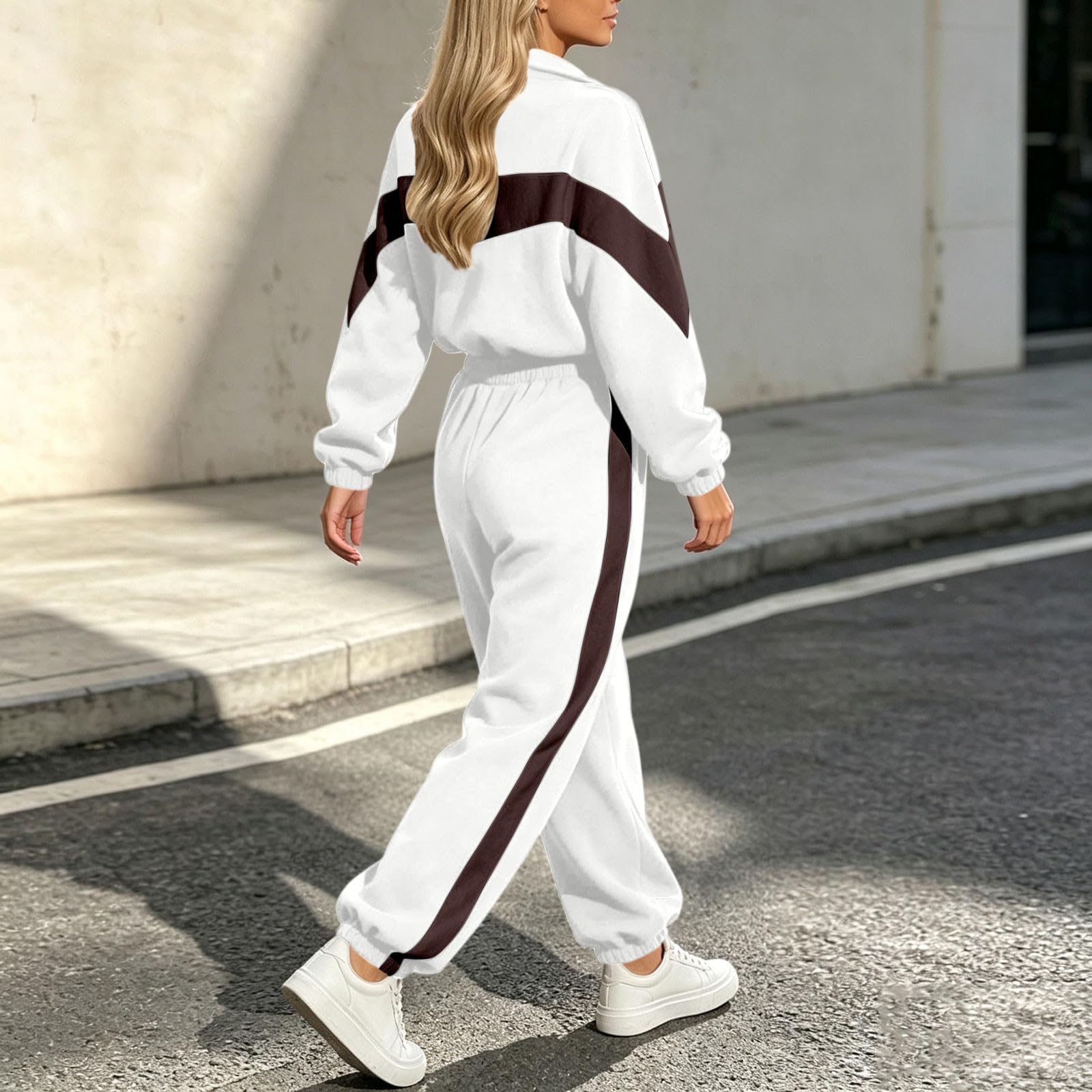 Tuta Donna Sportiva Completo Jogging Giacca e Pantaloni 2 pezzi | Righe Tute, Colori a Contrasto Cappotto con Cerniera e Pantaloni con Cintura Elastica Set Due Pezzi per Autunno e Inverno