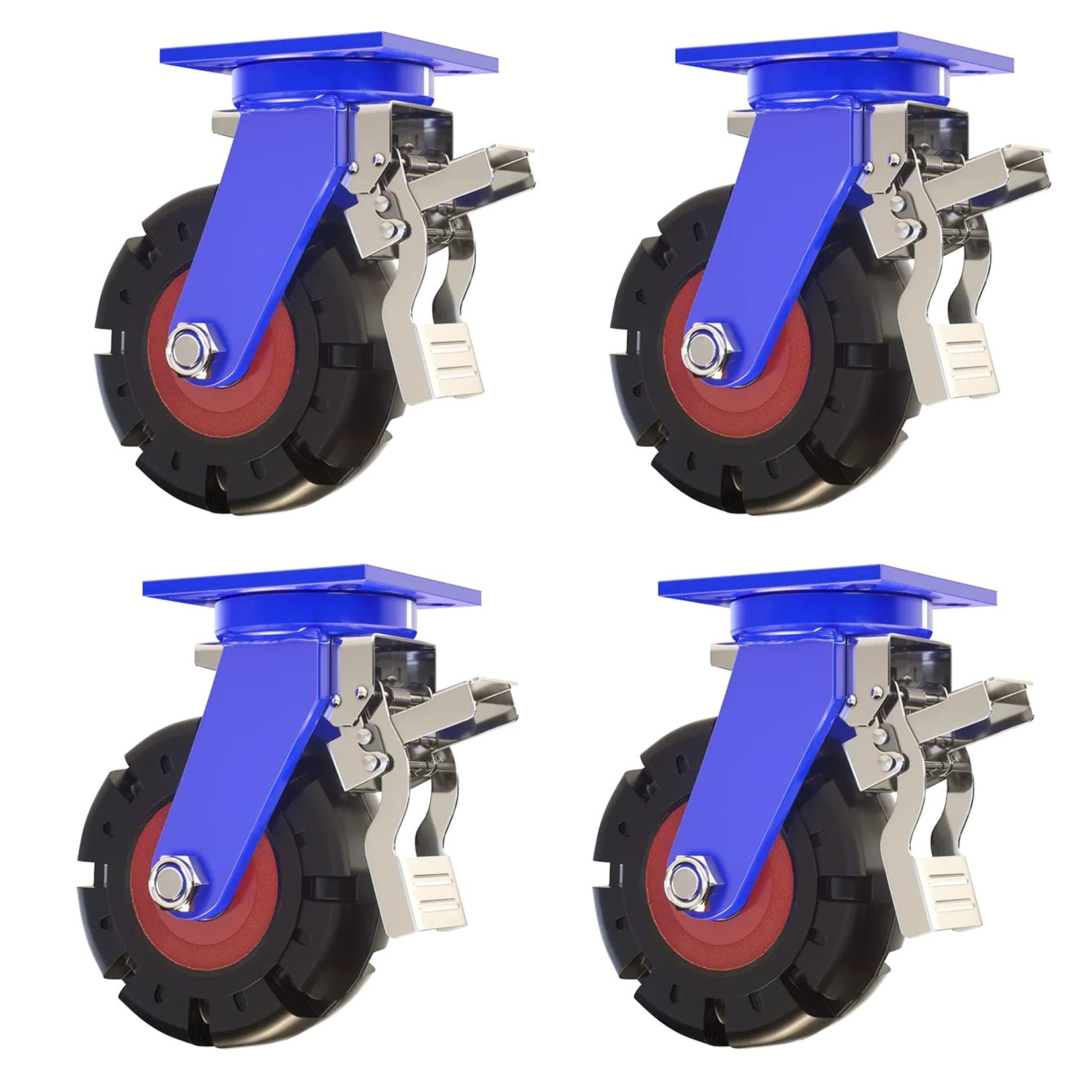 GYEQXKT Heavy Duty Swivel Caster Wheels Set of 4 - Solid Rubber Dual Locking Brakes 2000 lbs Load Capacity Industrial Strength Perfect for Heavy Equipment and Furniture Mobility