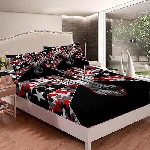 Miniatura 3 de Erosebridal Juego de sábanas de ciervos para niños, tamaño matrimonial, diseño de camuflaje rojo militar, juego de sábanas para niños, niñas y