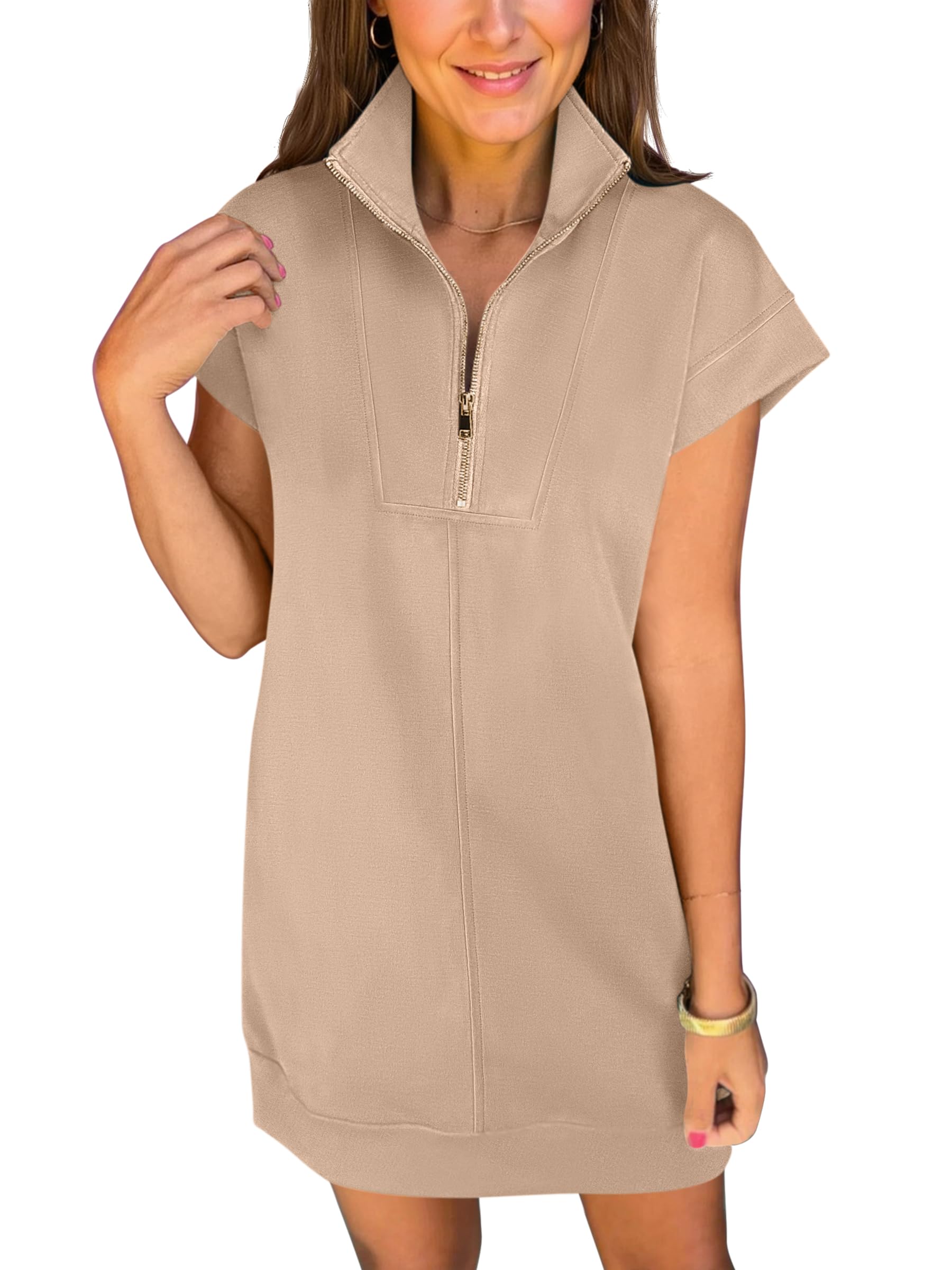 ANRABESS Cap Sleeve Half Zip Dress