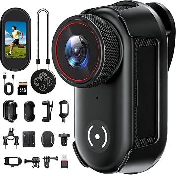 UYIKOO 4K Mini Body Action Camera with 1.47" Screen, 64GB Thumb Size Small POV Camera with WiFi, Tiny Wearable Magnetic Camcorder for Work Vlogging Cycling Motorcycle Pet Travel