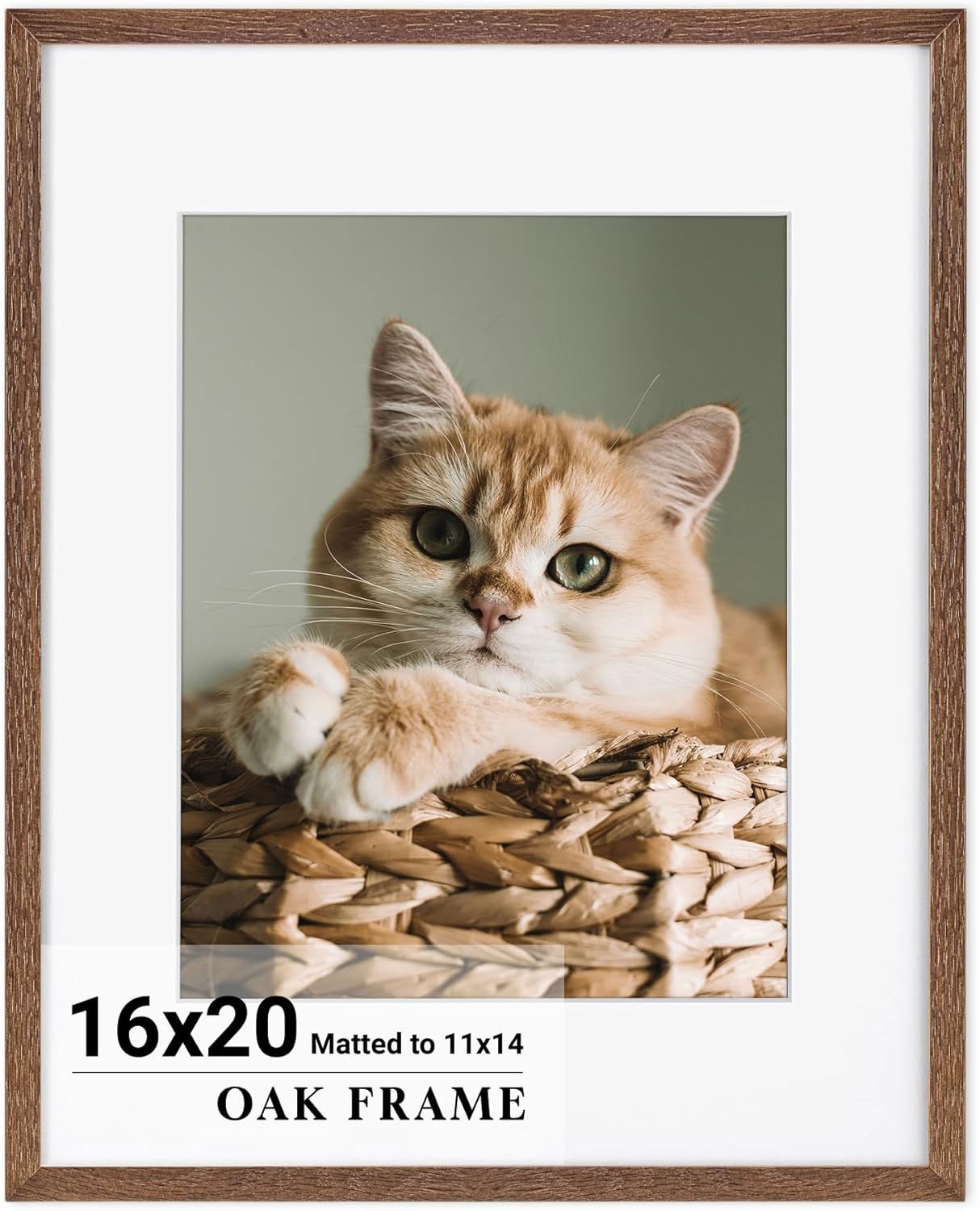 16x20 Picture Frame for wall,Premium Solid Oak Wood Poster Frames Mat for 11x14 Picture & Tempered Glass-16x20 frame for Wall Art Photo and Prints,Tabletop Display family picture-Walnut Color 16x20 - 1P Walnut