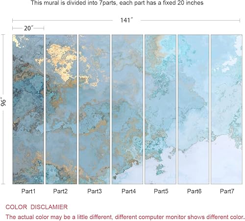 Miniatura 5 de MFWFM Papel tapiz abstracto con textura de mármol azul dorado (no autoadhesivo)