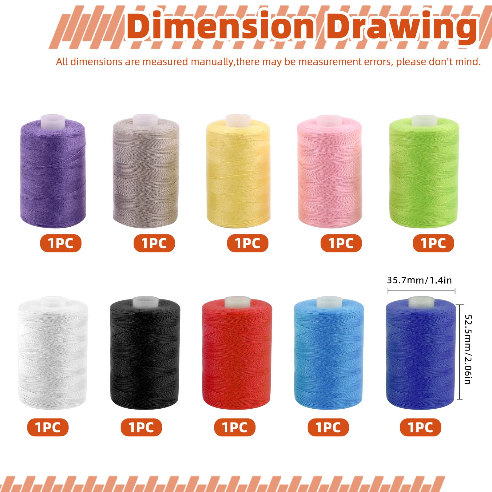 Tanstic 10Pcs Sewing Thread, 10 Colors Polyester Thread, 1093 Yards(1000M) Per Spool - Image 2