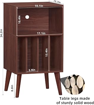Lerliuo Record Player Stand, Walnut Turntable Stand, Holds Up to 160 Albums, Mid-Century Vinyl Storage Cabinet Table with Solid Wood Legs, Record Player Holder Display Shelf for Bedroom Living Room | Mid-Century Vinyl Storage Cabinet Table, Solid Wood Legs, Record Player Holder Display Shelf for Bedroom Living Room