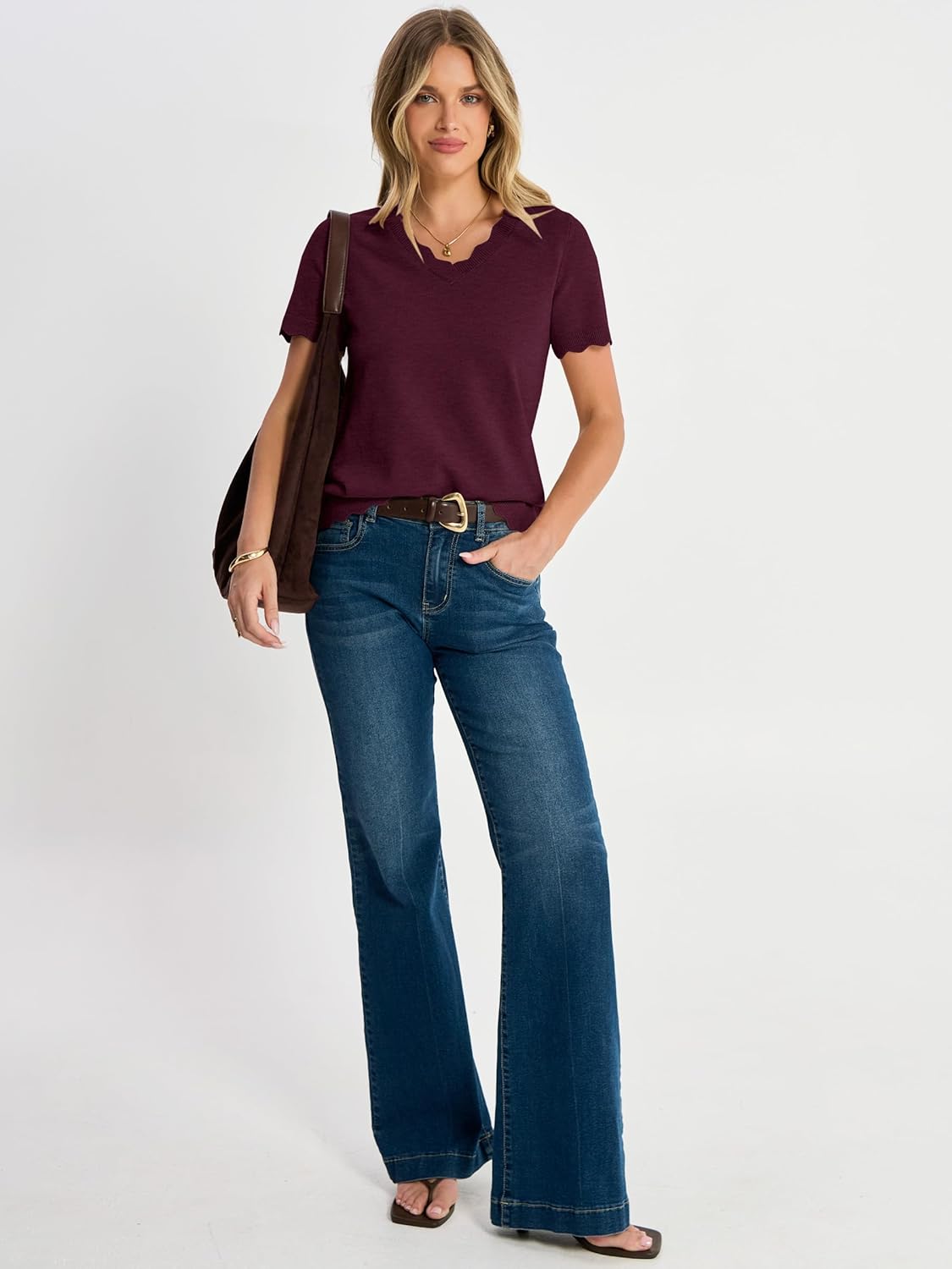 ANRABESS Women's Short Sleeve Sweater V Neck Ribbed Knit Lightweight Sweaters Tops 2026 Spring Summer Business Casual Outfits - Image 3