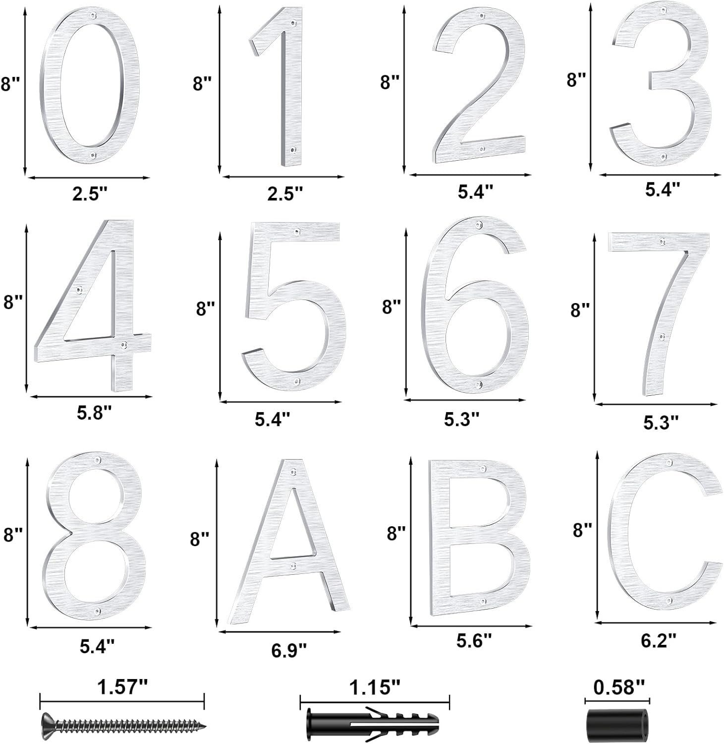 8 Inch Large Metal Letters, Modern House Address Numbers Letters, Floating Letters for Outdoor Signs, Silver Anti-Rust Aluminum Address Letters for Home Wall Fence Garage Apartment Signage (Letter A)