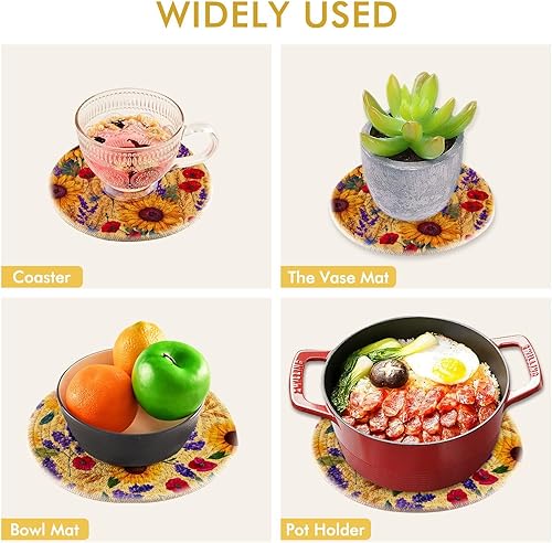 Miniatura 81 de Trivets for Hot Dishes Pots and Pans 2 PC Pot Holders Heat Resistant Cotton Round Potholders for Kitchen Countertop Decorative Autumn Maple Leaves