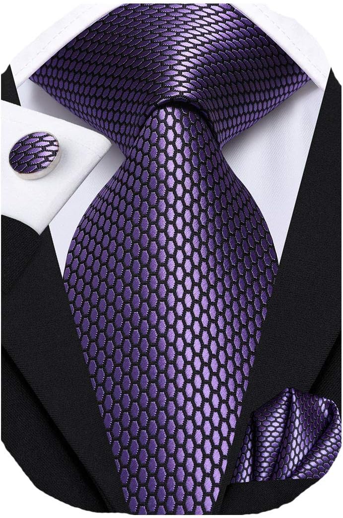 Dubulle Mens Tie Set Solid Paisley Necktie for Men Pocket Square Cufflinks Formal Silk