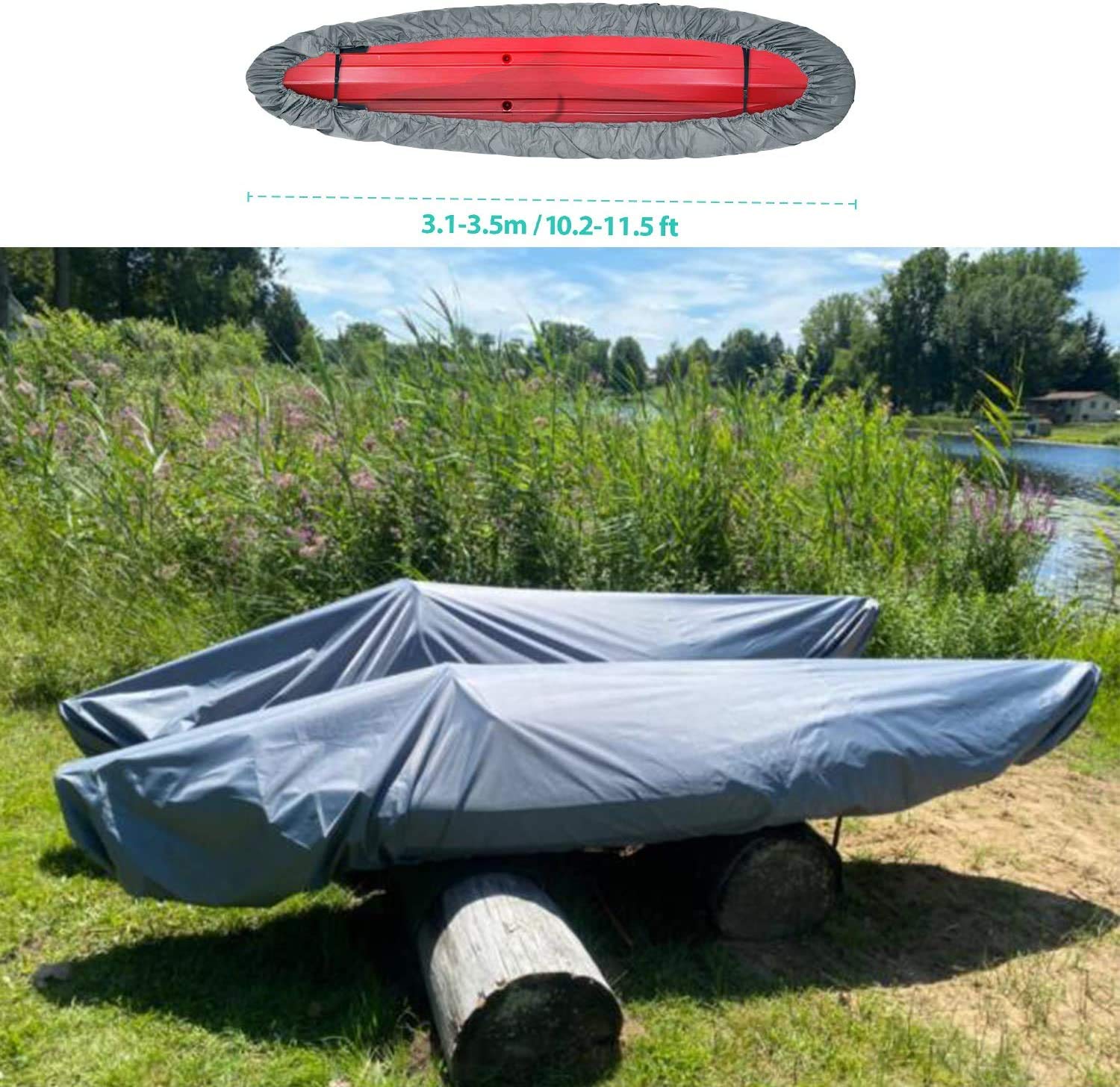 POFET Professional Waterproof Kayak Canoe Cover, Outdoor Storage Dust Cover UV Sunblock Shield Protector for Fishing Boat/Kayak/Canoe