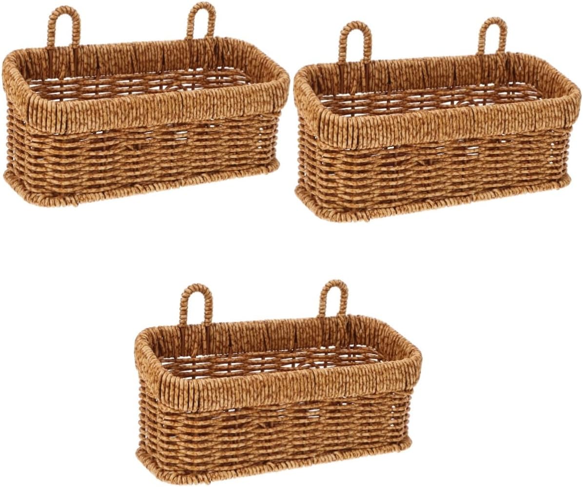 Cabilock 3pcs Onion Garlic Storage Basket Woven Wall Hanging Basket for Kitchen Versatile for Fruits Vegetables and Floral Display Easy to Install Rustic Decor