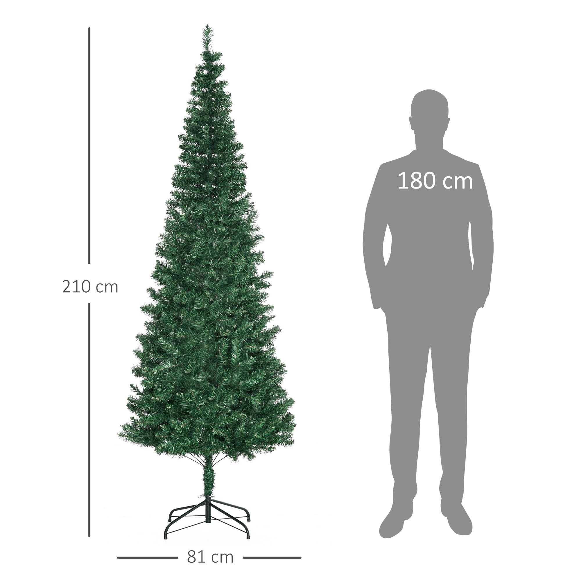 HOMCOM Árbol de Navidad Artificial 210 cm Ignífugo con 631 Puntas Verde | Puntas de Rama PVC, Soporte de Metal, Decoración Navideña para Interiores, Fácil de Montar