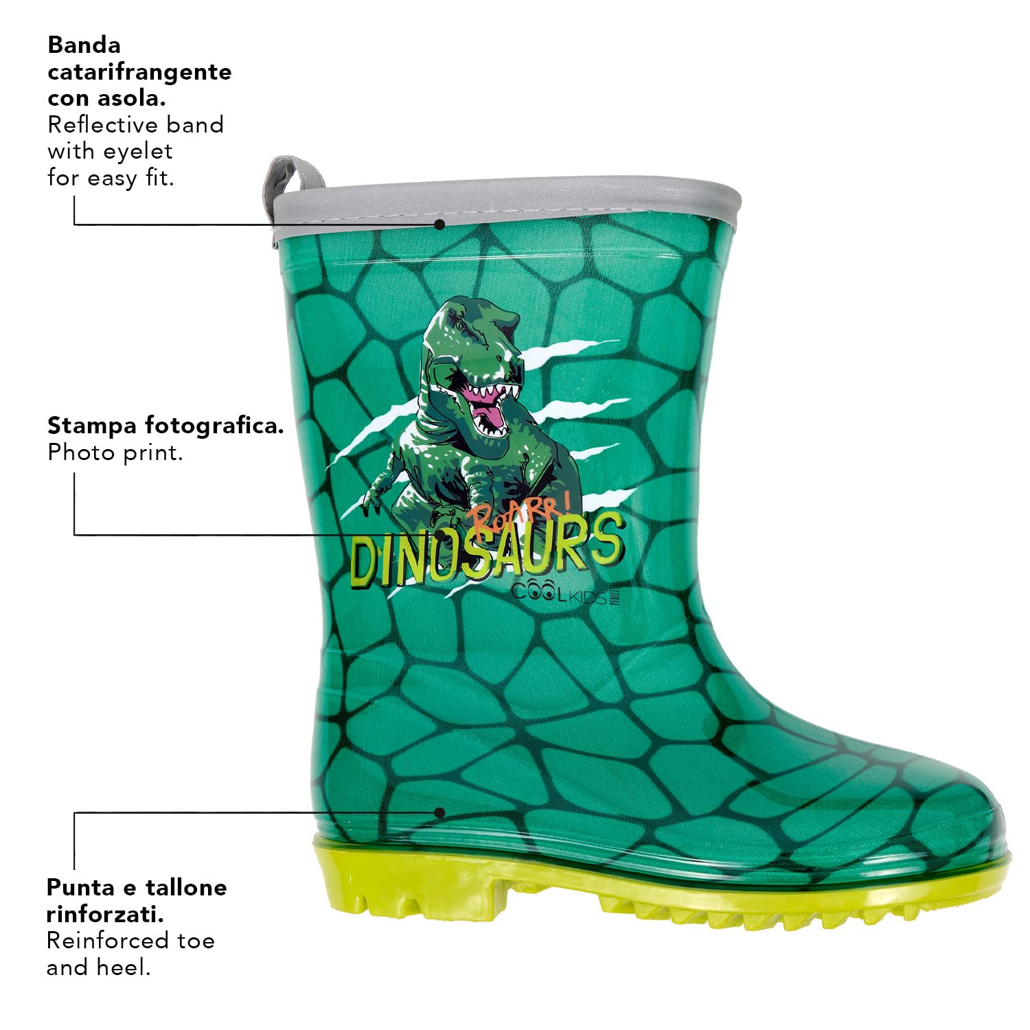 PERLETTI Bottes Pluie Enfant Dinosaures - Bottines Réfléchissantes Imperméables Garçon