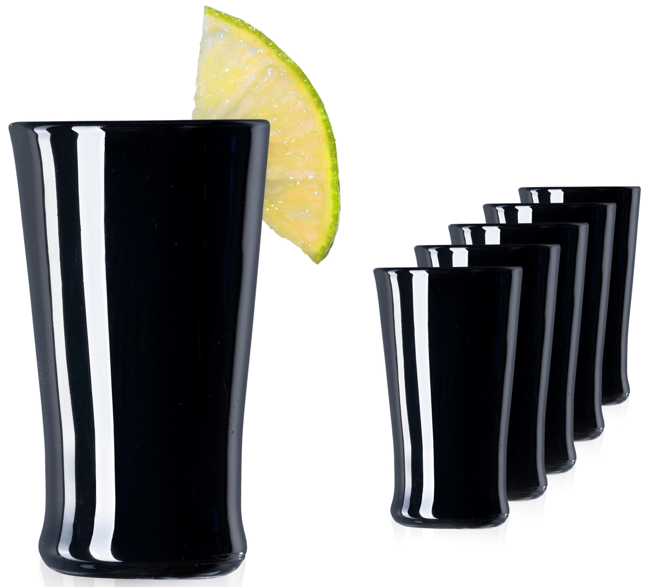 PLATINUX Czarne Szklanki do Shotów ze Szkła, Zestaw 6 Sztuk, Kieliszki do Wódki, Tequili, 20 ml (maks. 30 ml)