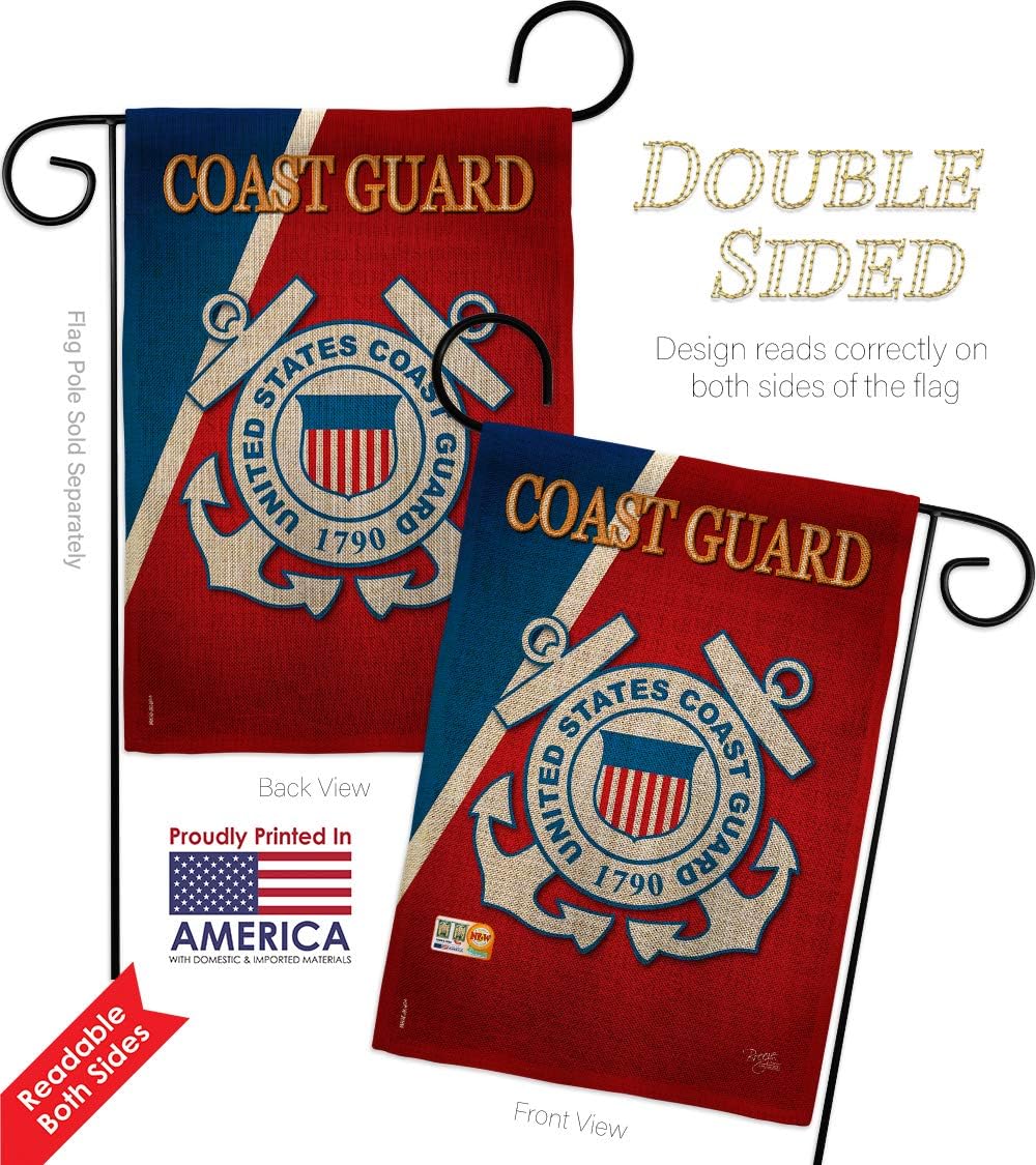 Coast Guard Burlap Garden Flag Set with Stand Armed Forces USCG Semper Paratus United State American Military Veteran Retire Official Small Gift Yard House Banner Double-Sided Made In USA 13 X 18.5