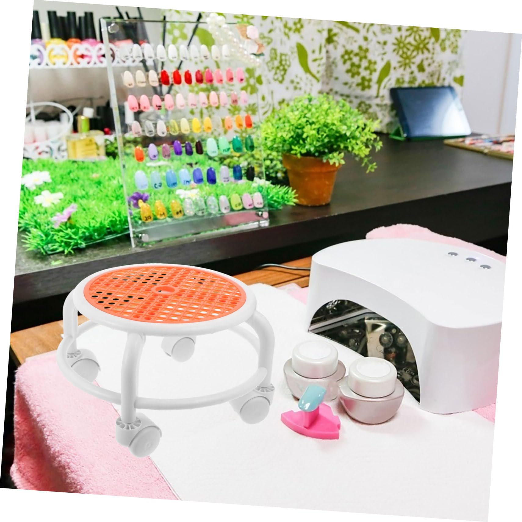 FRCOLOR Sgabello Girevole Basso Rotelle per Pedicure e Manicure | Poltrona per Unghie dei Clienti, Struttura in Plastico, Uso in Salone e Officina
