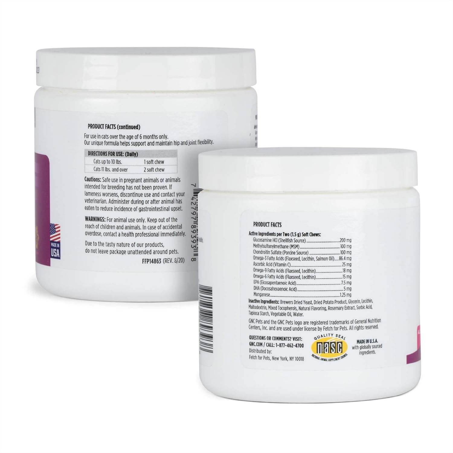 GNC Pets ADVANCED Hip & Joint Cats Supplements, 60 ct | Cat Soft Chews for Hip & Joint Support, Cat Supplements, Cat Joint Health | Glucosamine, MSM, & Chondroitin Cat Chews | Made in the USA : Pet Supplies