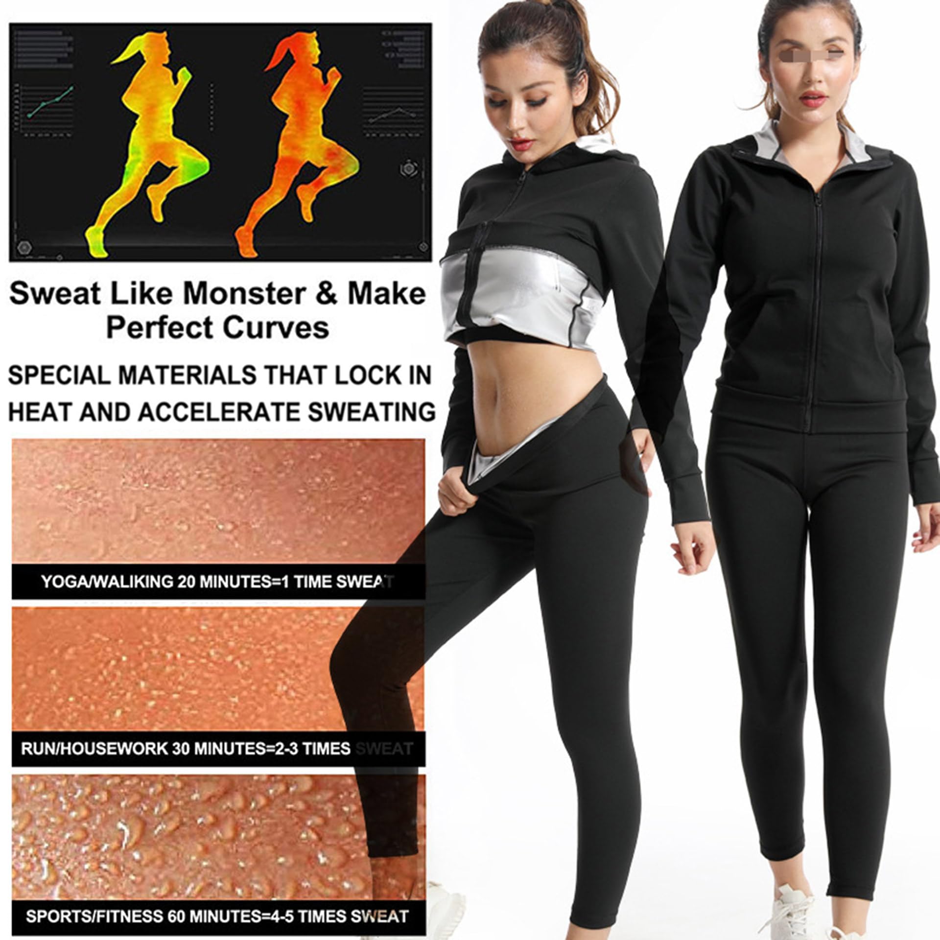 Traje Sauna Mujer Adelgazante, Trajes De Sudoración, Fajas Reductoras Mujer Adelgazantes, Traje De Sudor Pérdida De Peso para Fitness Yoga Running, Conjunto De Pantalón Superior