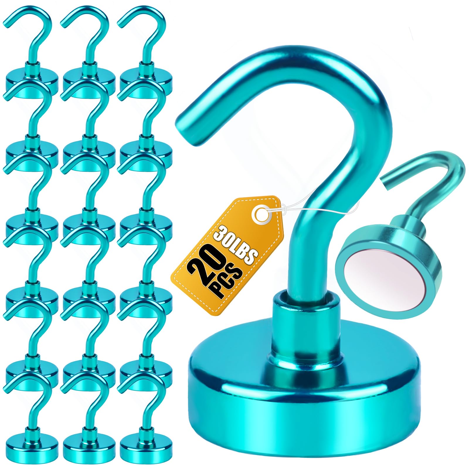 DIYMAG Ganchos magnéticos, fuertes y resistentes de 25 libras, ganchos en S para aula, refrigerador, colgar, cabinas, parrilla, cocina, garaje, lugar de trabajo y oficina, etc., (paquete de 20, verde)