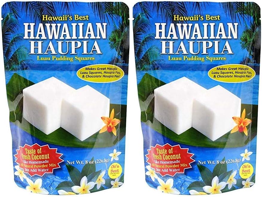 Hawaii's Best Hawaiian Haupia 2 Pack - Hawaii's Best Luau Pudding Squares 8 oz (16 oz total) - Luau Pudding Squares for Haupia Pudding, Haupia Pies and Cakes