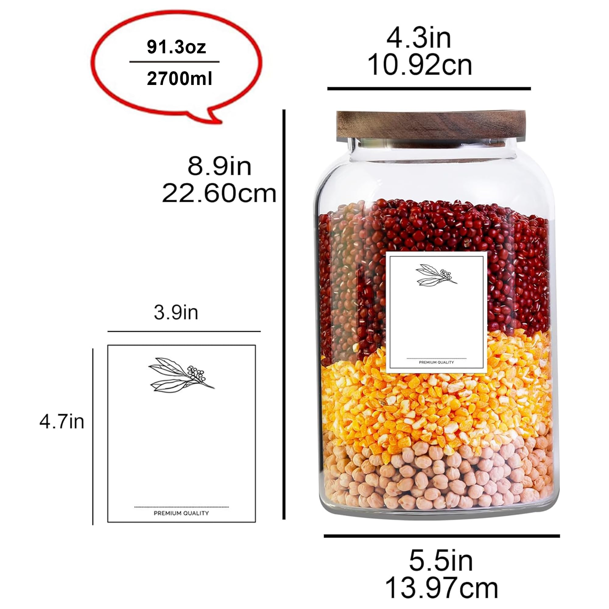 Condition photo showing New/Like New for two 2.7l large capacity transparent glass sealed jars with lids.food storage jars,used for various food preservation jars,such as coffee,rice,flour,sugar,spices,beans,and grains