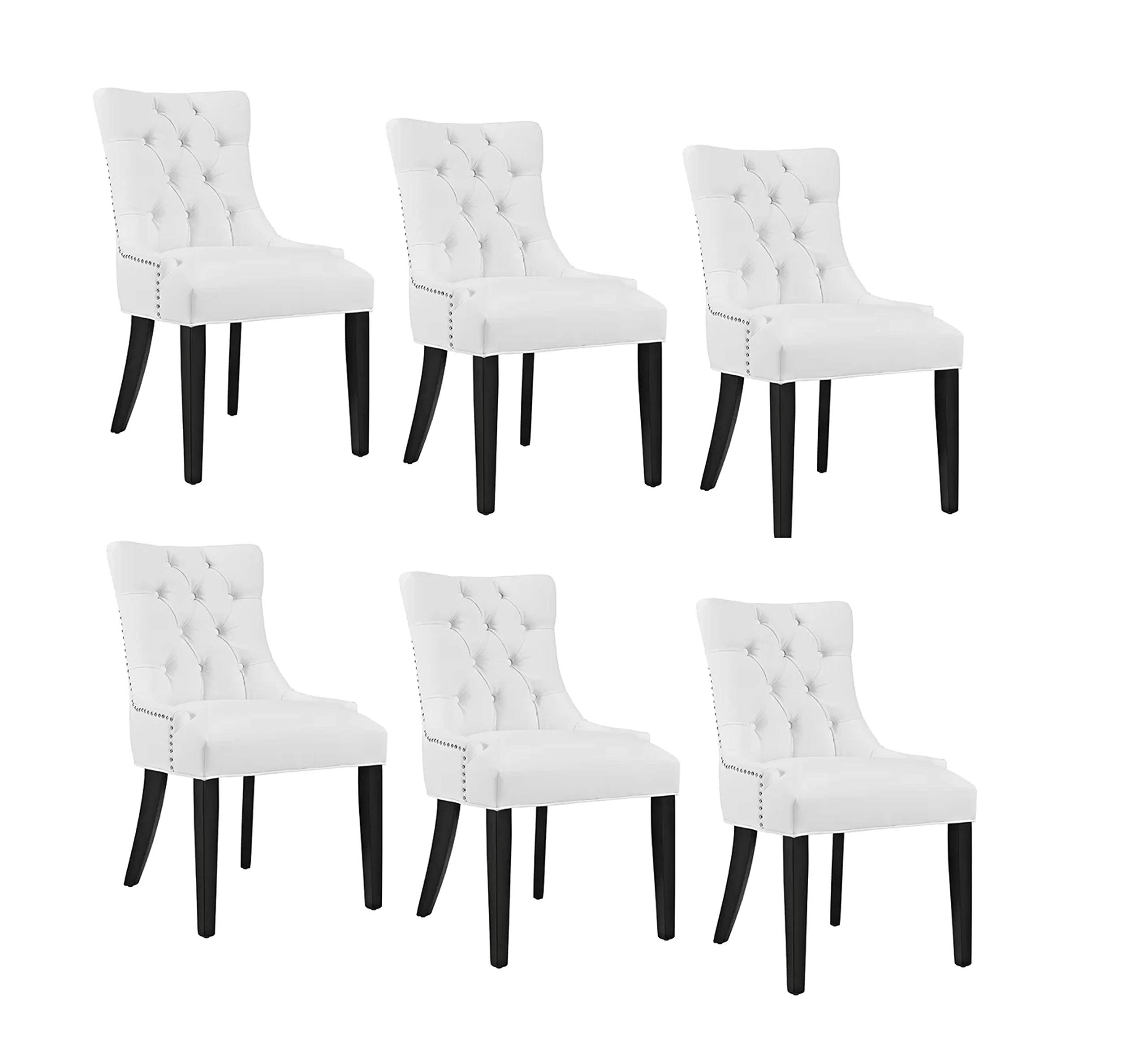 LSGF High Back Wooden Dining Chair with Designer Quilting (White, Set of 6 Chairs)