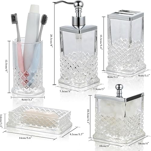 Miniatura 6 de Juego completo de accesorios de baño de cristal, juego completo de accesorios de baño de 5 piezas, incluye dispensador de loción, jabonera, soporte