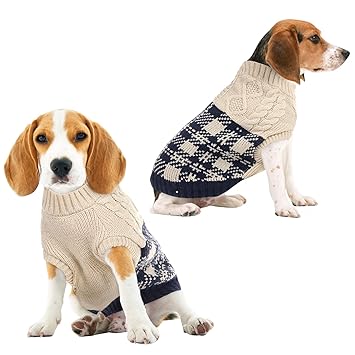 Mictovin Dog Sweater Soft Fleece Doggy Knit Sweater, Plaid Pull Over Turtleneck Vest Winter Pet Pullover Sweatshirt Dog Sweatshirt for Puppy Small Medium Dogs Cats, Blue S
