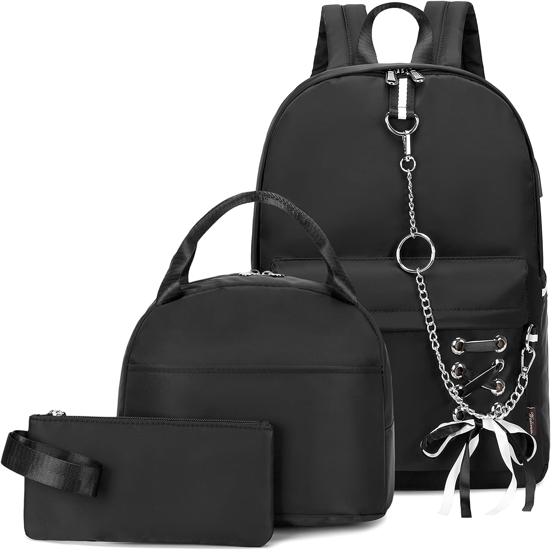 WadirumCute Girl School Backpack Set with Lunch Bag and Pencil Case, Black, One_Size, Rucksack Backpacks