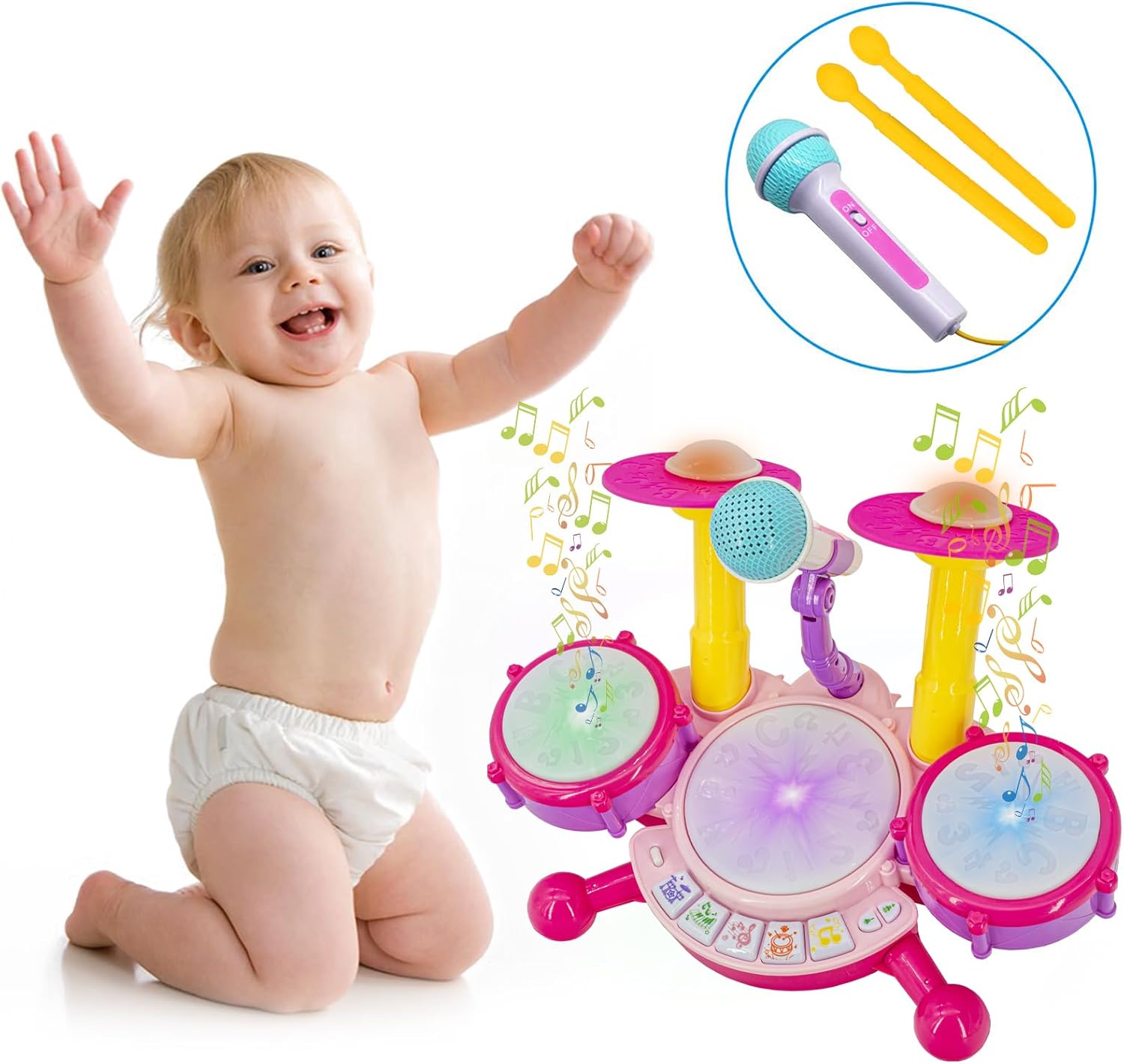 Pink Drum Set for Girls – Toddler Musical Instrument Kit