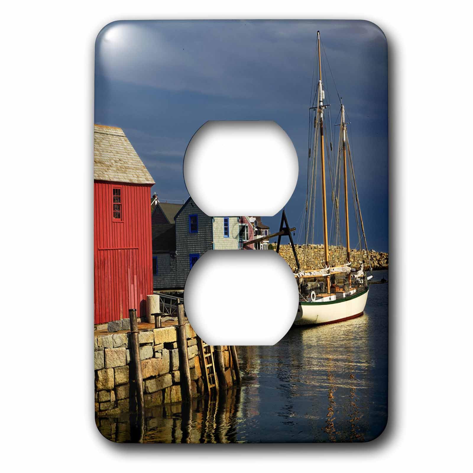 Double prise de courant motif Voilier Rockport pour ambiance bord de mer
