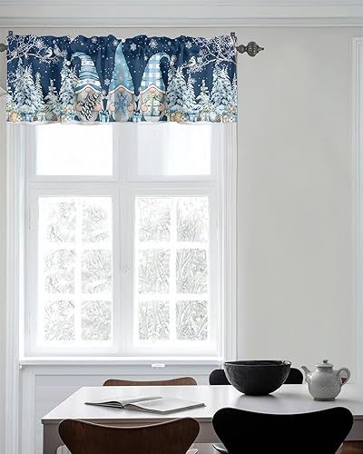 Miniatura 7 de Cenefa de ventana de gnomo de Navidad, cenefas de árbol de Navidad para ventanas de cocina, ramas de copos de nieve de invierno, cortina de cenefa