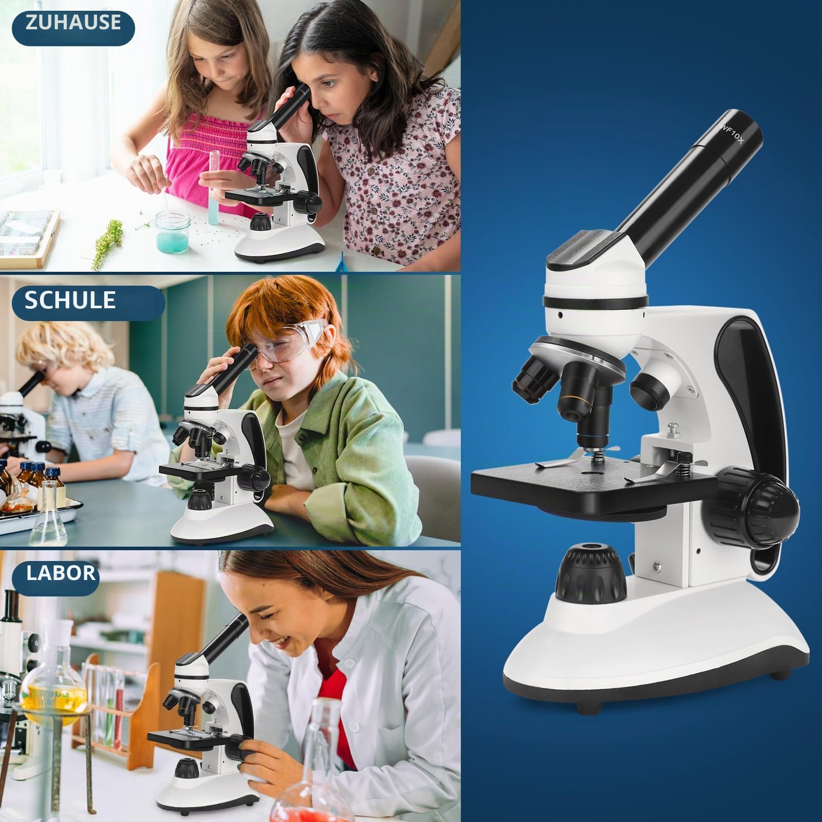 BEBANG Mikroskop für Kinder Studenten Erwachsene 40–2000x Vergrößerung Professionelle Biologische Mikroskope,LED-Beleuchtung bildungstechnisches Mikroskop mit Kits,15 Dias für Labor-Klasse Studie