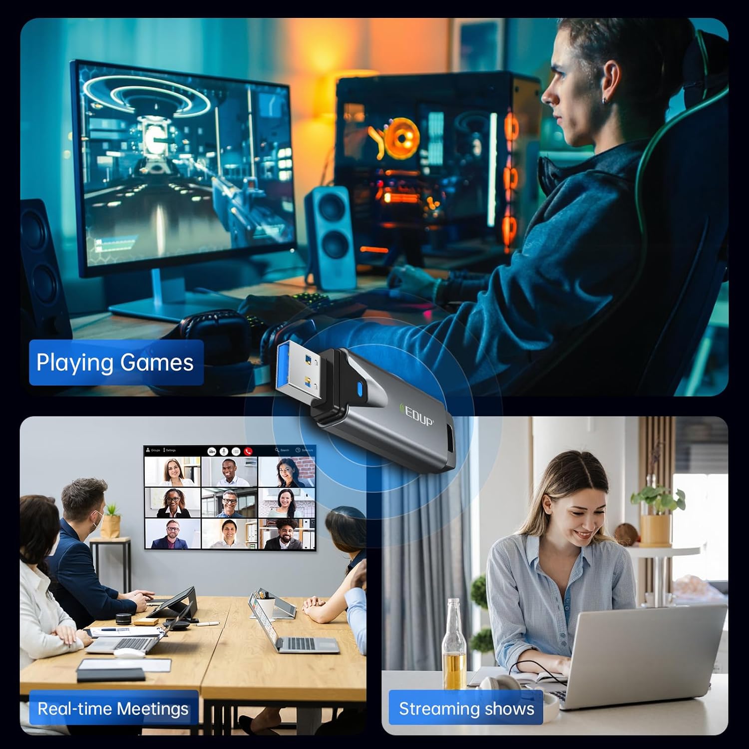 EDUP WiFi 6E Adapter in various usage scenarios