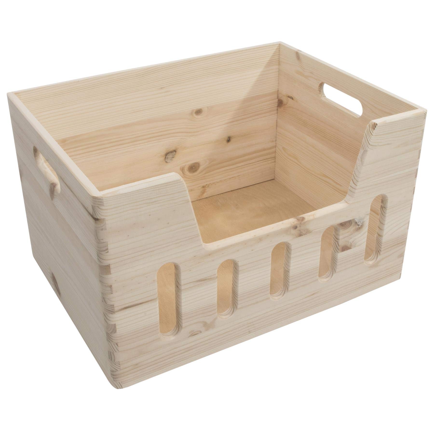 Woodeedoo Natural Large Wooden Storage Box | Single Open Box 39.5 X 29.5 X 23.5 Cm | Cut-Out Front And Handles | Unpainted Decorative Chest Crate | Multi-Purpose Kitchen Food Vegetable Storage…