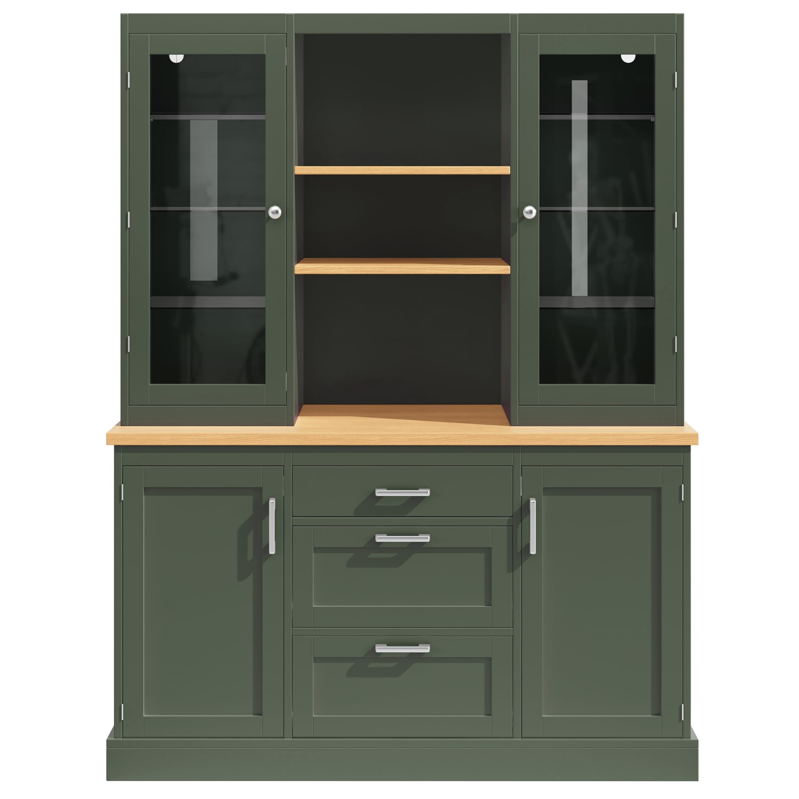 Armadio da cucina con illuminazione a LED, controllo app, 185 x 140 x 40 cm, 3 cassetti, piano di lavoro, ripiani regolabili, nero/bianco/verde