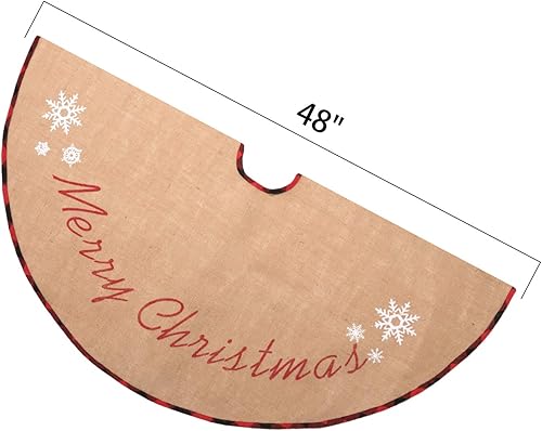 Miniatura 9 de N&T NIETING Burlap Christmas Tree Skirt, 30 Inches Rustic Xmas Tree Skirt for Christmas Decorations, Merry Christmas Tree Ornaments, Holiday Home