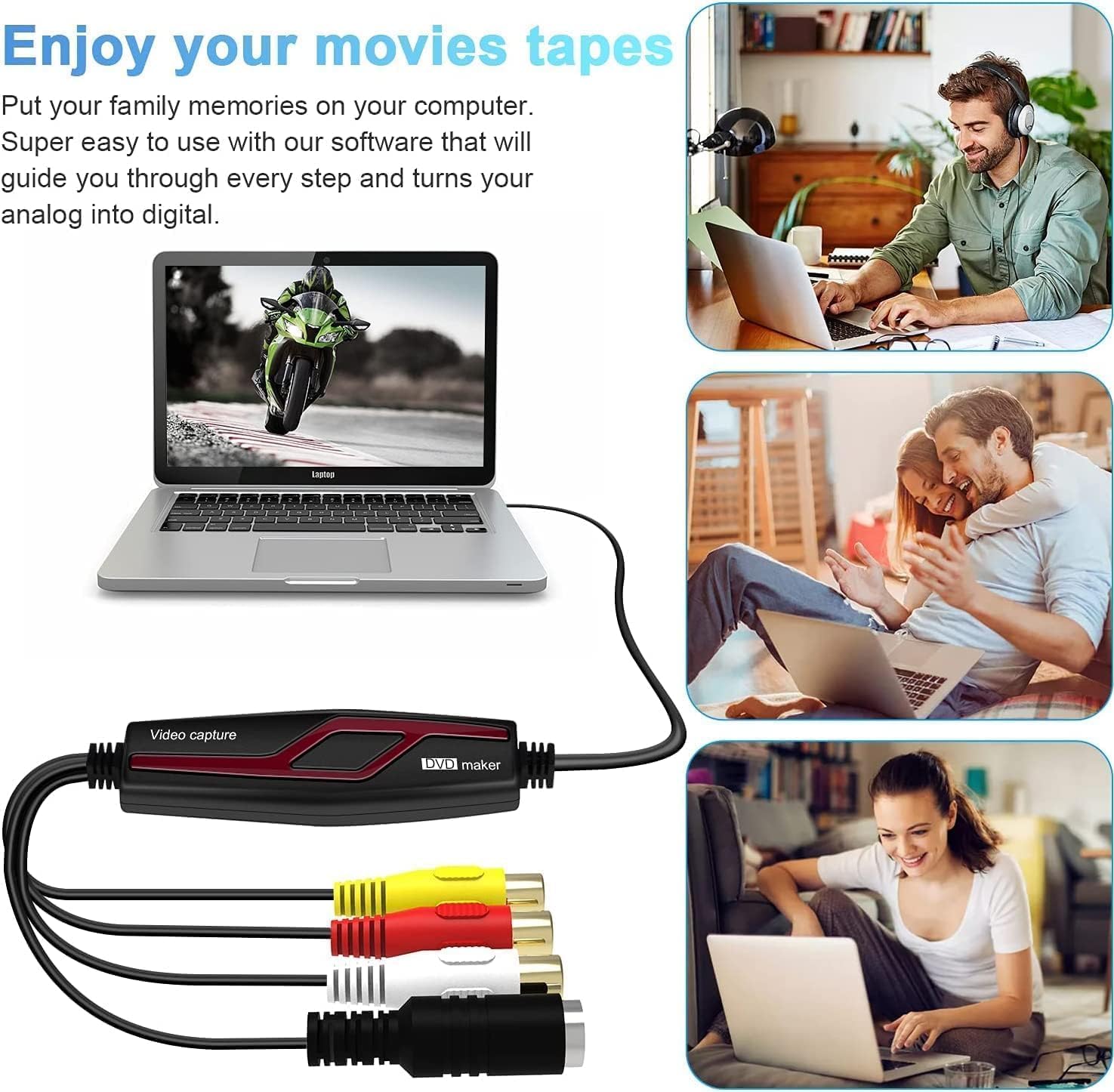 Scheda di acquisizione video Capture Card, HD 1080P Scheda di acquisizione USB 2.0, Video Grabber per RCA a USB-Convertire VHS VCR Hi8 Mini DV a digitale, per PC, TV, lettore a nastro, videocamera