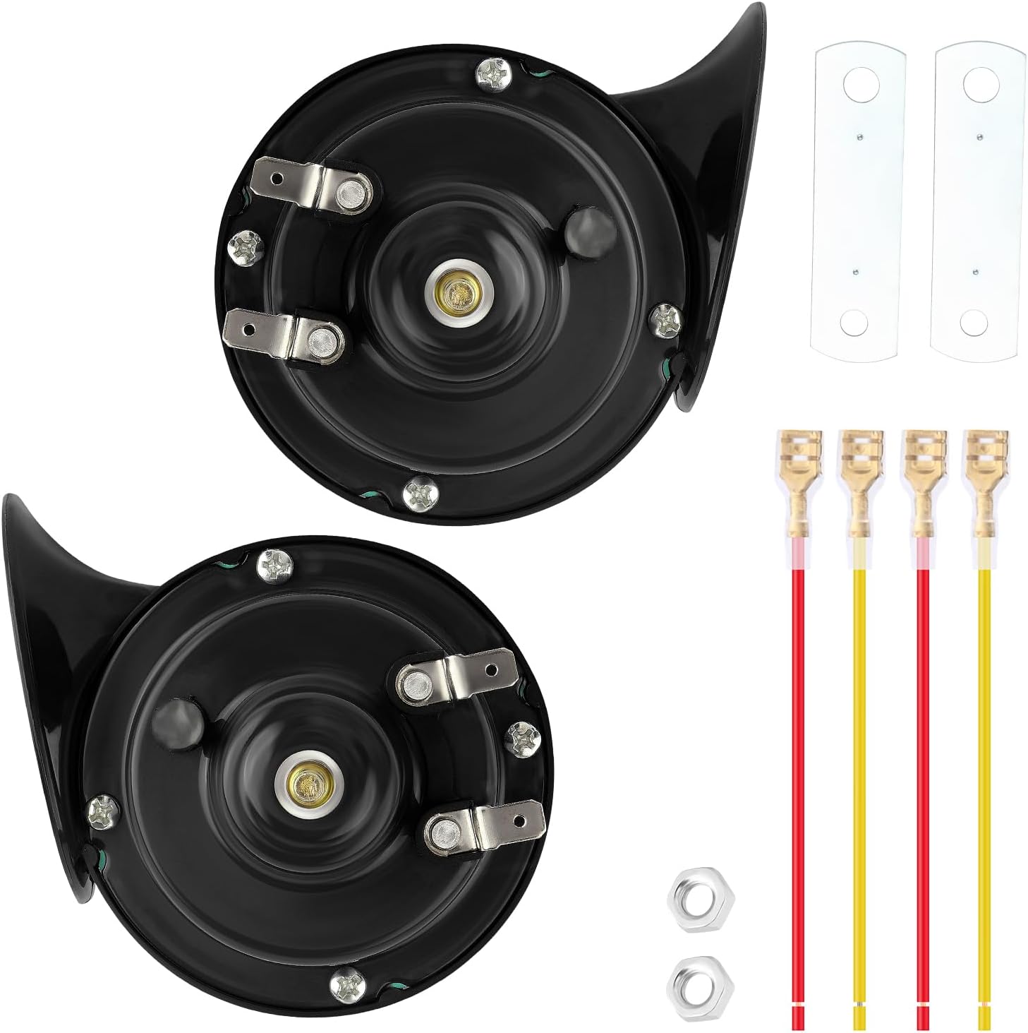 2PCS 12V Loud Car Horn with Installation Tools,Upgraded 300db Motorcycle Horn Stereoscopic Sound,Snail Like Appearance Truck Hornn Car Accessories for Truck SUV Motorcycle (Black)